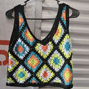 Colorful Crochet Patterned Women's Top